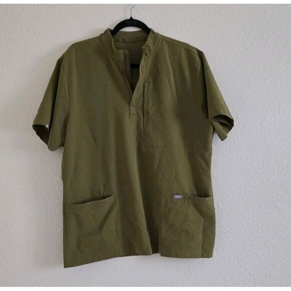 Figs Technical Collection Mens Green Olive Scrub Top Size XL M22SW1004 Mock Neck - Picture 7 of 7